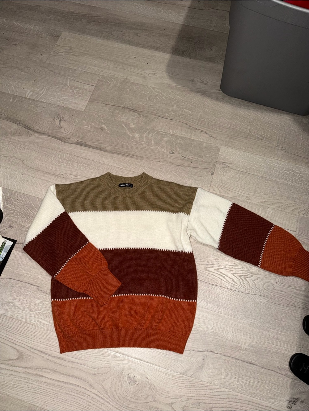 Women’s Striped Crewneck Sweater in Olive, White & Rust